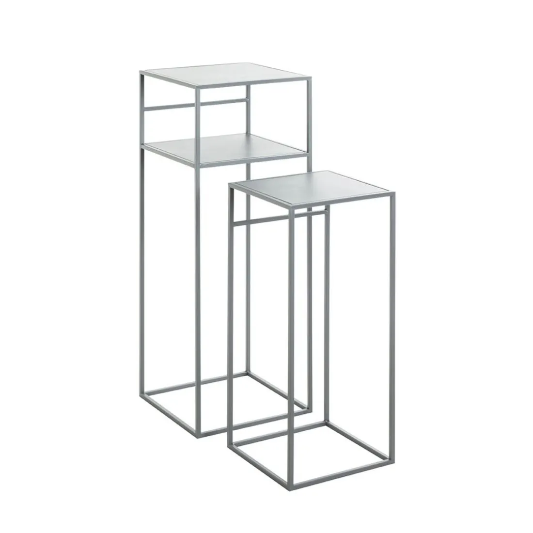 Lot de 2 tables d'appoint en métal gris
