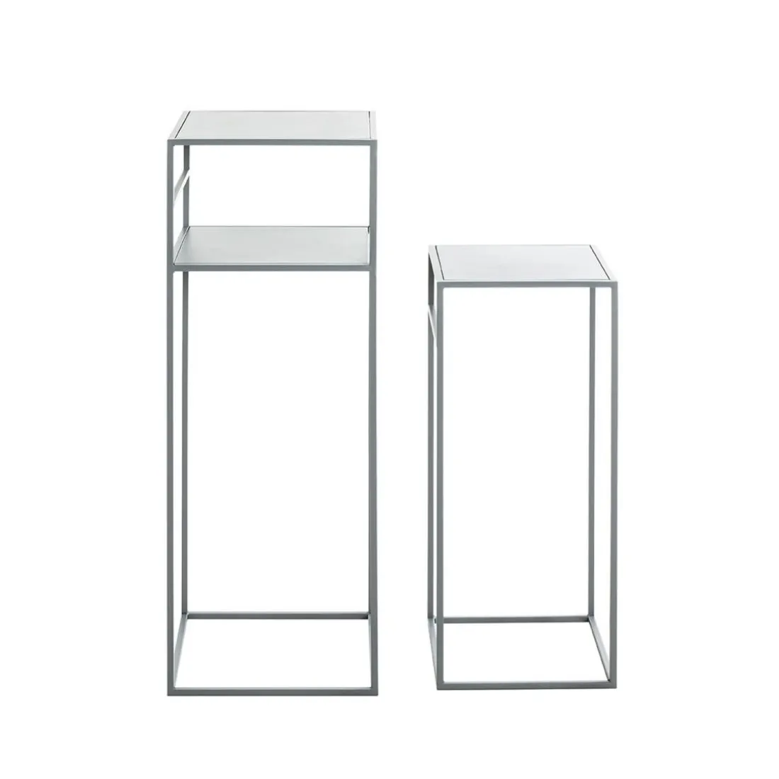 Lot de 2 tables d'appoint en métal gris