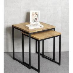 Lot de 2 tables d'appoint gigognes plateau chêne
