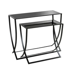 Lot de 2 tables d'appoint laqué Noir en Métal et en Verre trempé