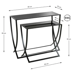 Lot de 2 tables d'appoint laqué Noir en Métal et en Verre trempé