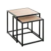 Lot de 2 tables d'appoint métal noir laqué plateau décor chène
