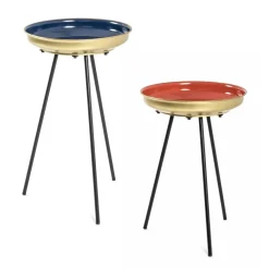 lot de 2 tables d'appoint plateau rond et structure en tube d'acier laqué