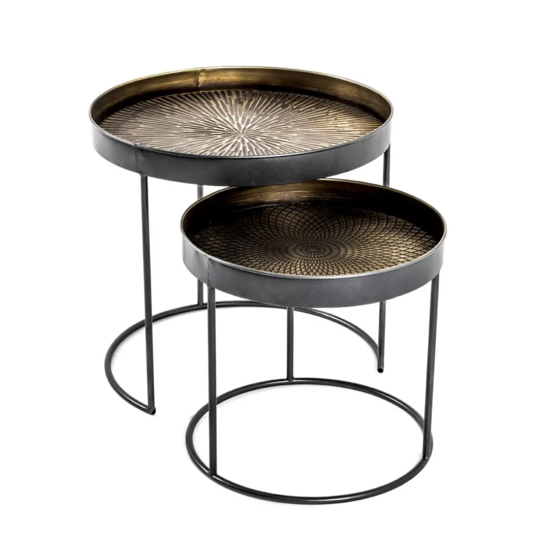 Lot de 2 tables d'appoint plateau métal cuivre