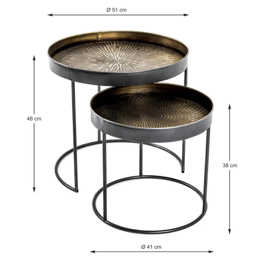 Lot de 2 tables d'appoint plateau métal cuivre