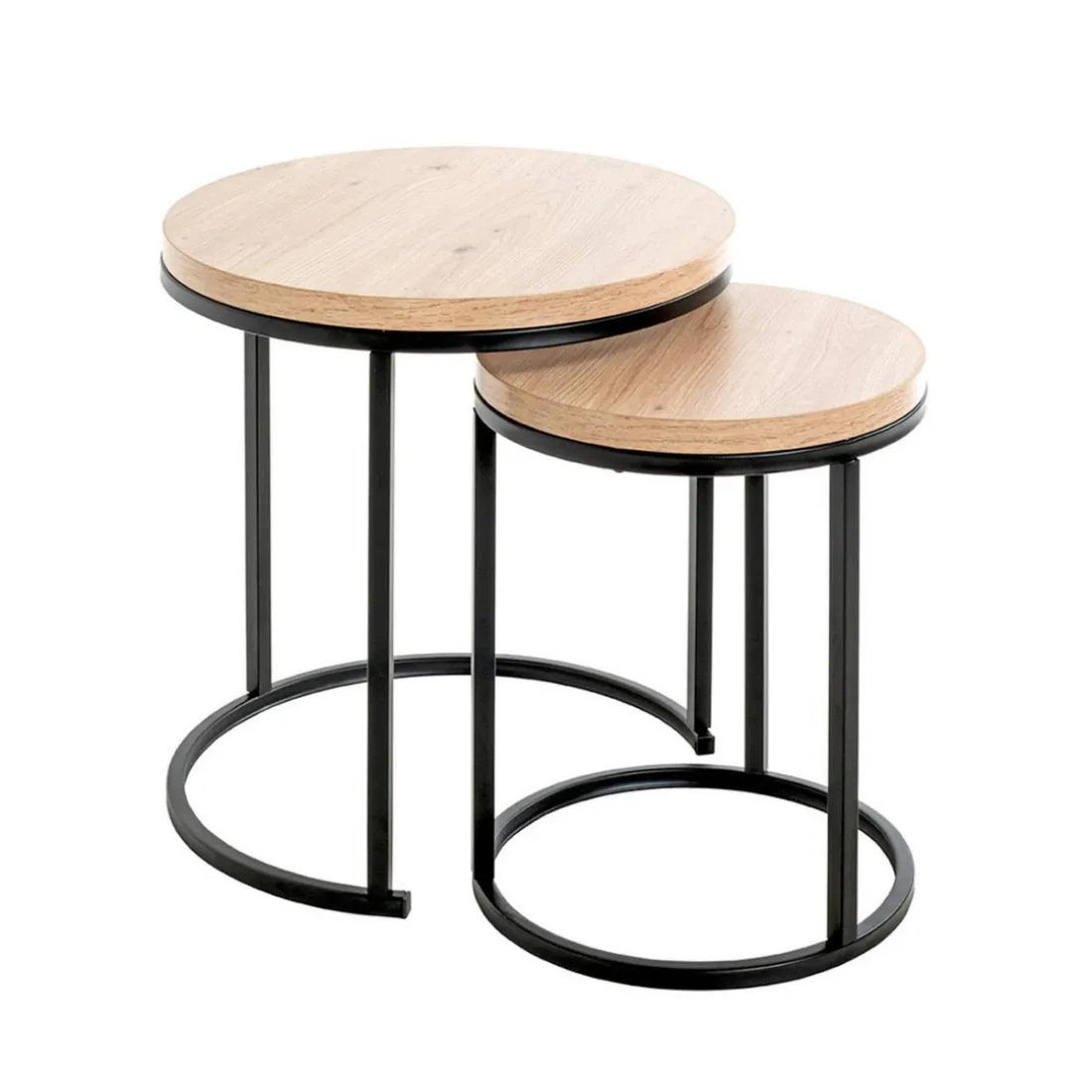 Lot de 2 tables d'appoint ronde plateau en décor chène
