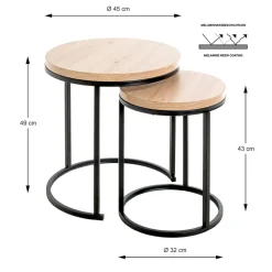 Lot de 2 tables d'appoint ronde plateau en décor chène