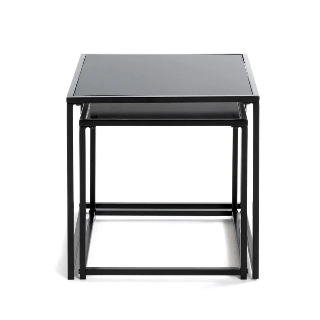 Lot de 2 tables d'appoint verre trempé laqué noir