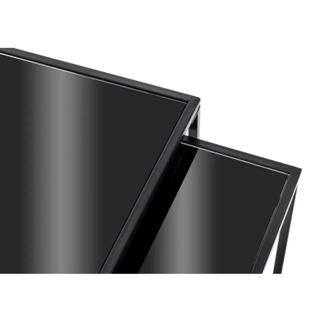 Lot de 2 tables d'appoint verre trempé laqué noir