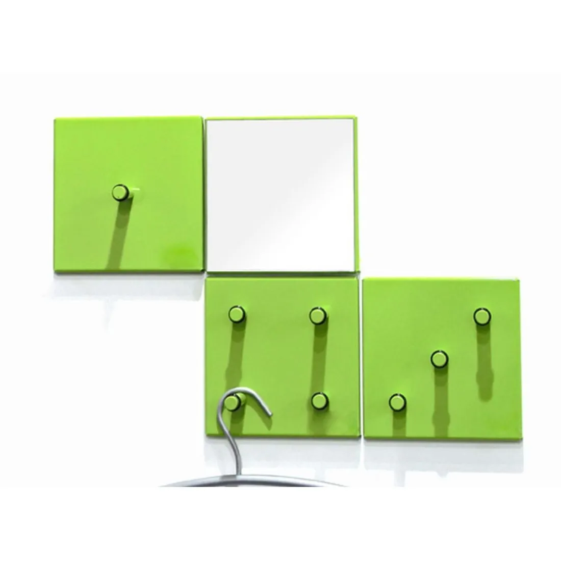 lot de patères murales métal époxy vert et miroir