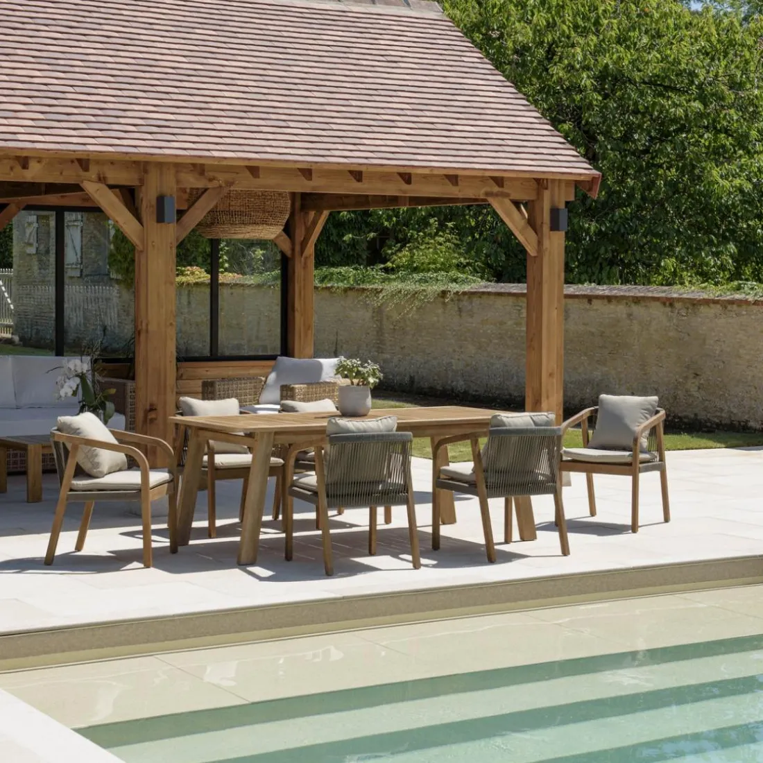 Lot n°4 Salon de jardin acacia vert sapin 6 personnes CELESTIN