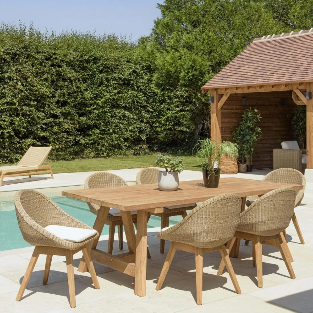 Lot n°23 Salon de jardin teck recyclé et rotin synthétique KALLY