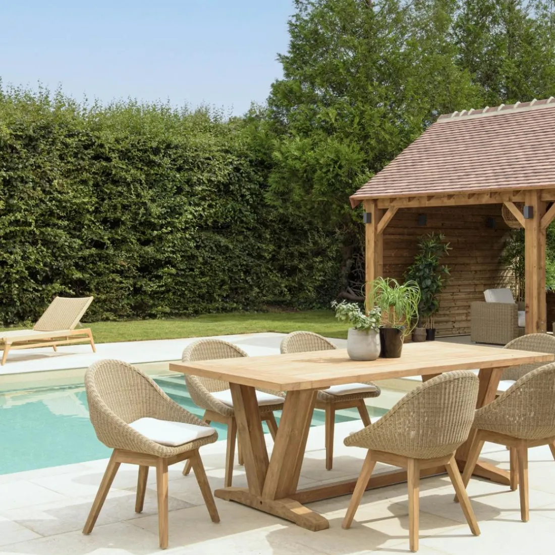 Lot n°20 Salon de jardin teck recyclé et rotin synthétique KALLY