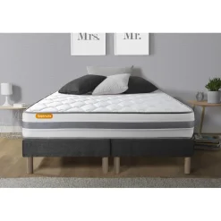 Matelas double sommiers gris Memo Spring Ressorts ensaches 3 zones de confort MAXI épaisseur