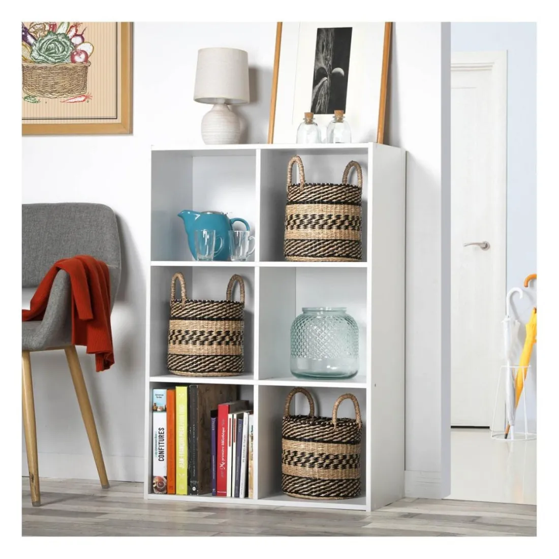 Meuble à 6 cases en bois blanc