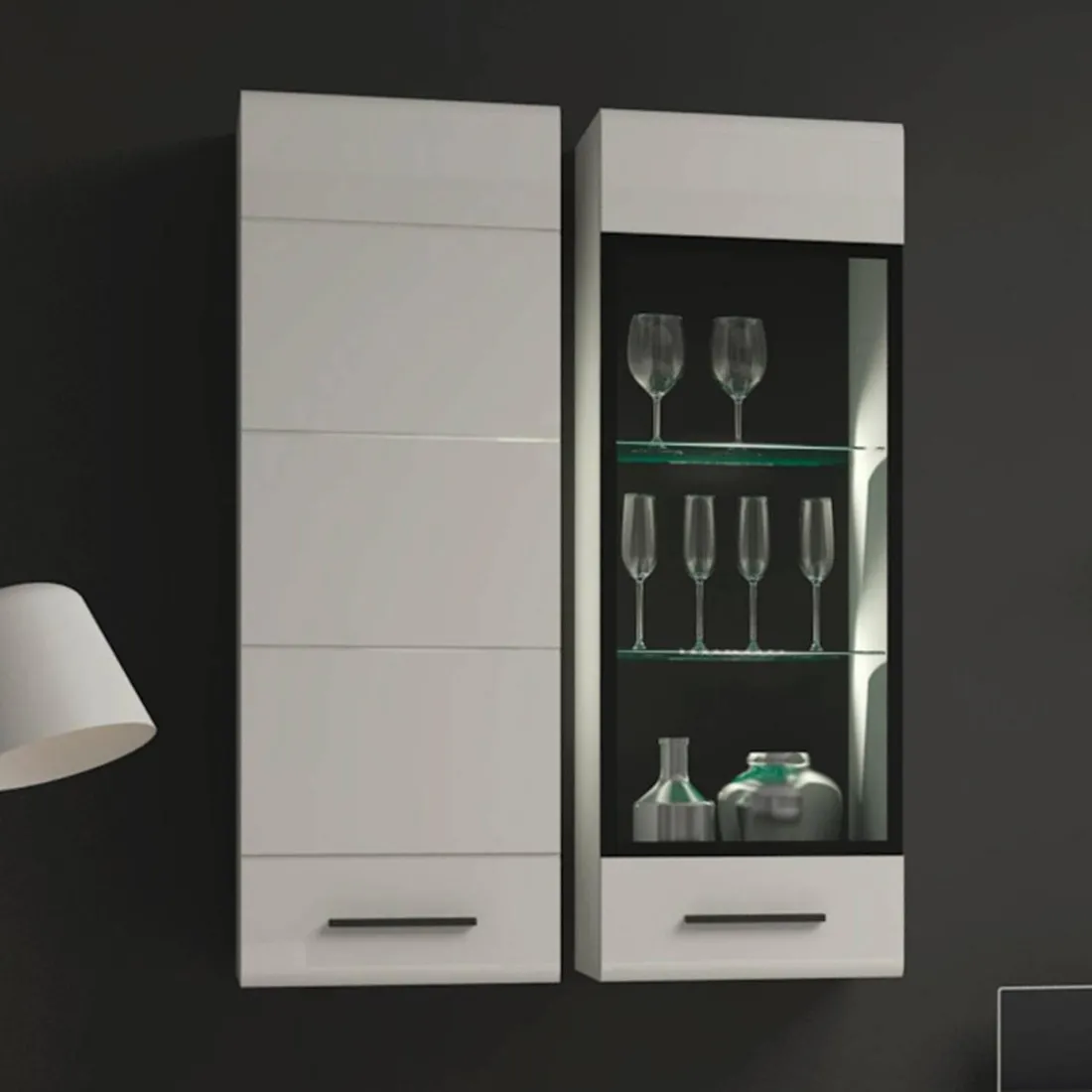 Meuble à étagères avec porte vitrée L38xH110cm Blanc brillant