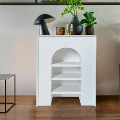 Meuble à étagères style naturel avec arche Vincia Blanc texturé