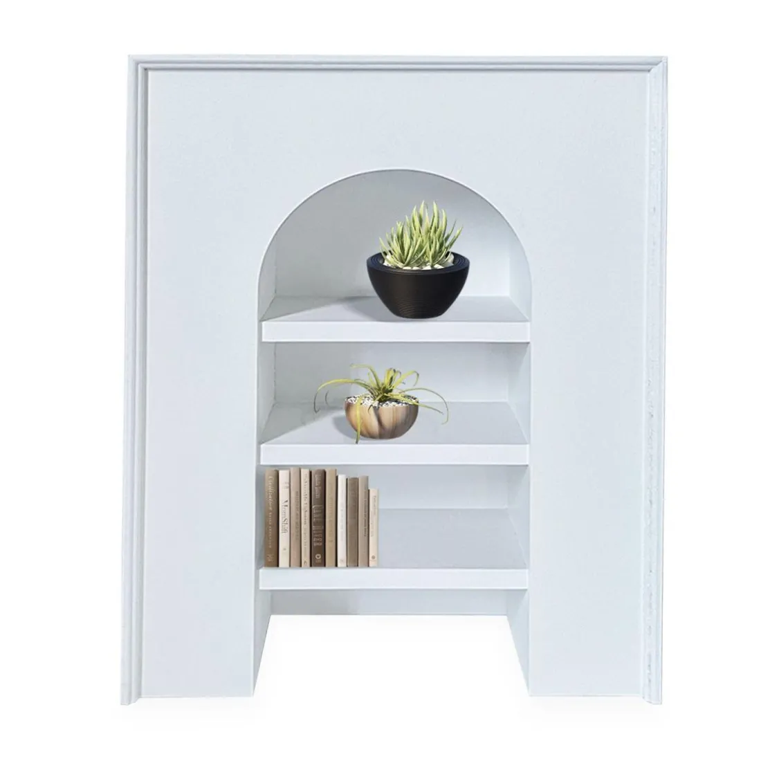 Meuble à étagères style naturel avec arche Vincia Blanc texturé