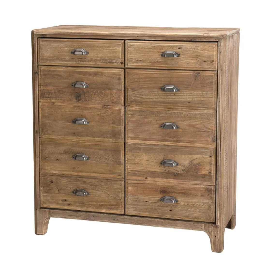 Meuble ANDRIAN 2 Tiroirs 2 Portes Avec Deco Faux Tiroirs Bois Pin Recyclé