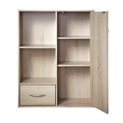Meuble de rangement à 4 cases 1 porte et 1 tiroir Beige