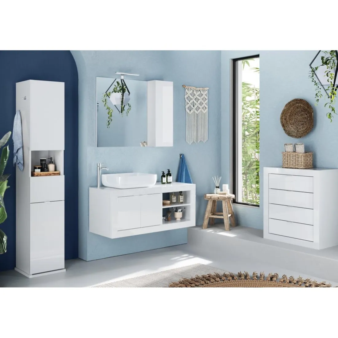 Meuble de rangement salle de bain 4 tiroirs coloris blanc laqué brillant L70xH78 cm