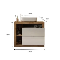 Meuble salle de bain Ancona sur pieds 2 Tiroirs 3 niches vasque à poser