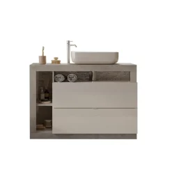 Meuble salle de bain sur pieds Ancona 2 Tiroirs 3 niches vasque à poser 110 cm