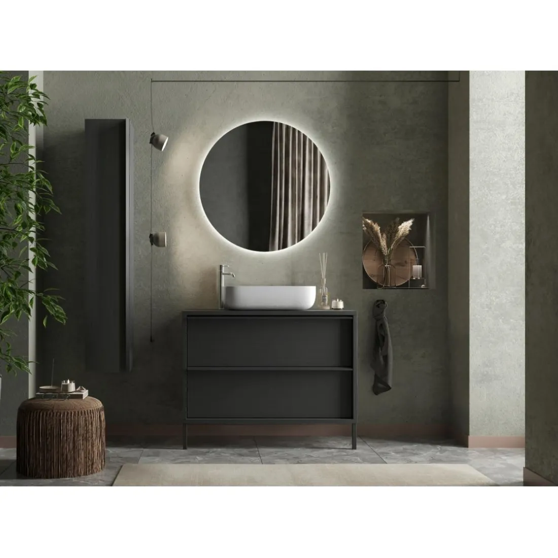 Meuble salle de bain sur pieds coloris Frêne Noir