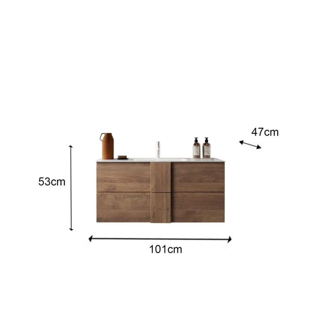 Meuble salle de bain suspendu coloris Chêne 2 tiroirs 100 cm