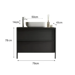 Meuble salle de bain Syracuse sur pieds coloris Frêne Noir 2 tiroirs et vasque