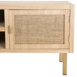 Meuble Tv 2 ALINE Niches 2 Portes Toile De Jute Pieds Métal Doré