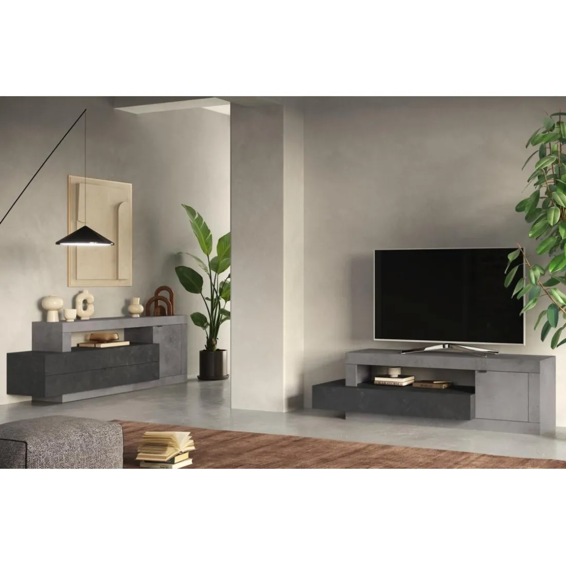 Meuble TV Lowboard 1 porte et 2 tiroirs
