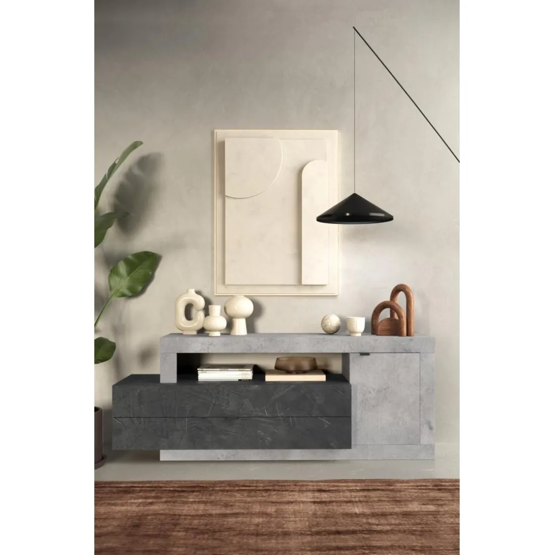 Meuble TV Lowboard 1 porte et 2 tiroirs