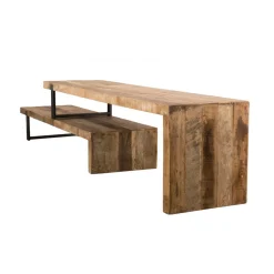Meuble TV 2 niveaux bois de Teck recyclé et métal - NASAI