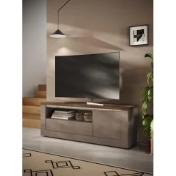 Meuble tv 1 porte et 1 tiroir et niche ISCHIA avec éclairage LED intégré