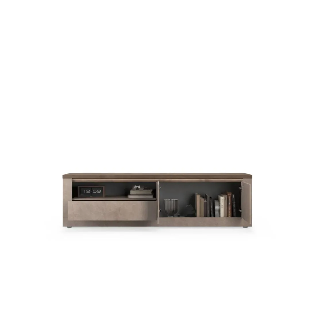 Meuble tv 2 portes et 1 Tiroir et niche ISCHIA avec éclairage LED intégré