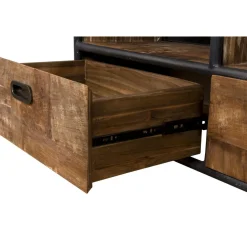 Meuble TV À Roulettes ALIDA 3 Tiroirs 3 Niches Bois Teck Recyclé Et Métal