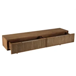 Meuble TV 2 tiroirs en bois teck recyclé et tissage naturel