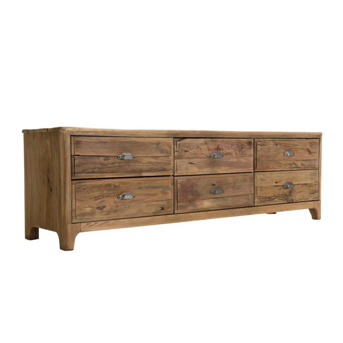 Meuble TV ANDRIAN 6 Tiroirs Bois Pin Recyclé