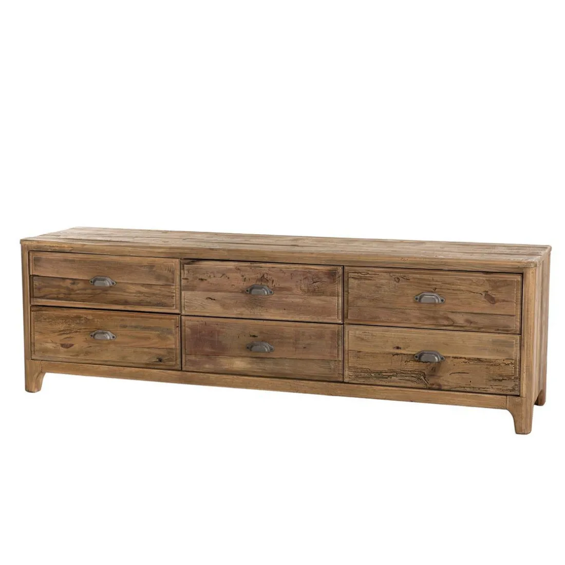 Meuble TV ANDRIAN 6 Tiroirs Bois Pin Recyclé