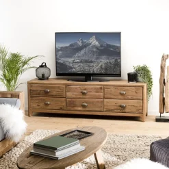 Meuble TV ANDRIAN 6 Tiroirs Bois Pin Recyclé