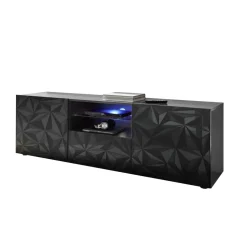 Meuble TV deux portes et un tiroir PRISMA laqué anthracite brillant