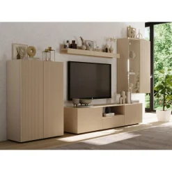 Meuble TV en Panneau de particules Bois blanc