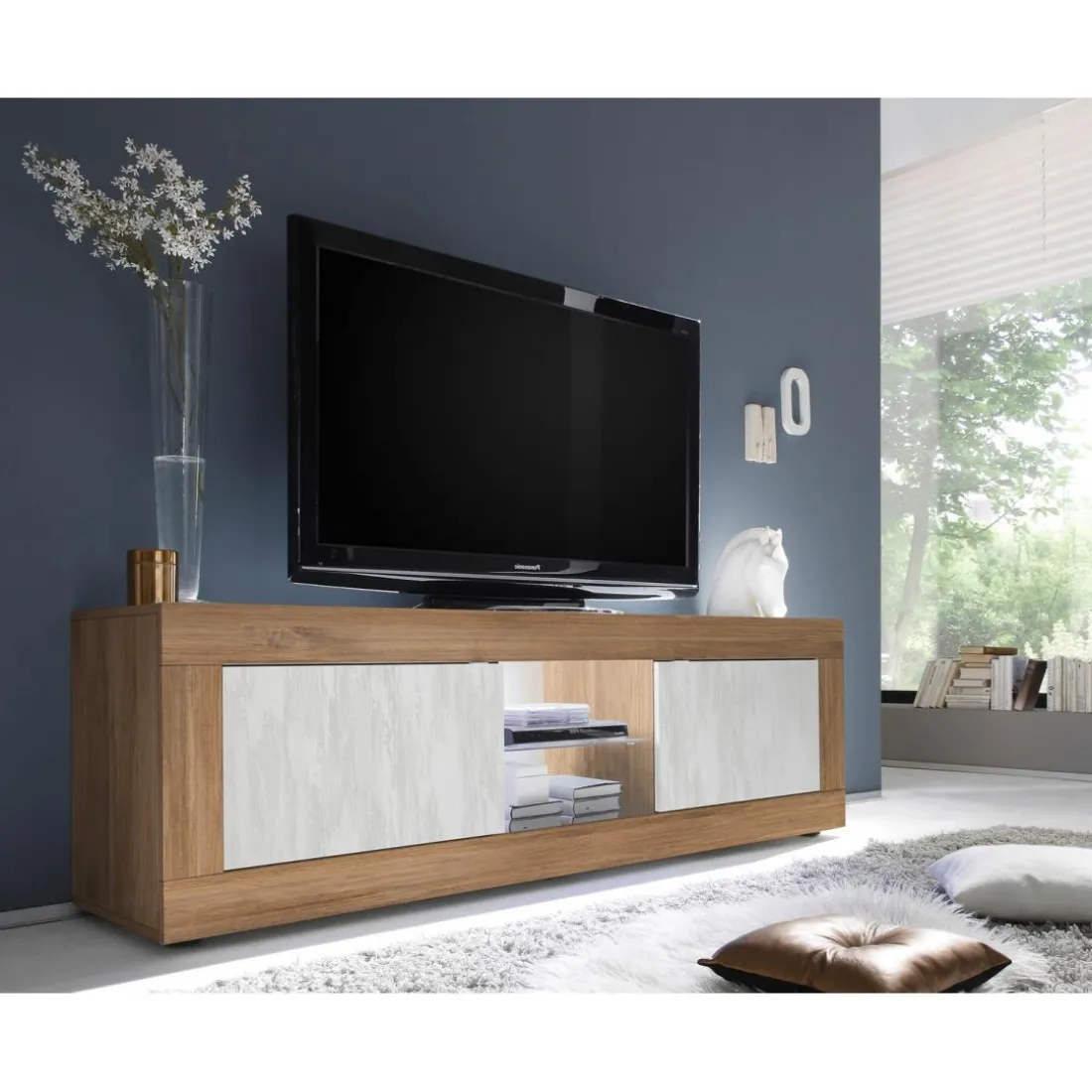 Meuble TV grande2 portes sans éclairage bicolore