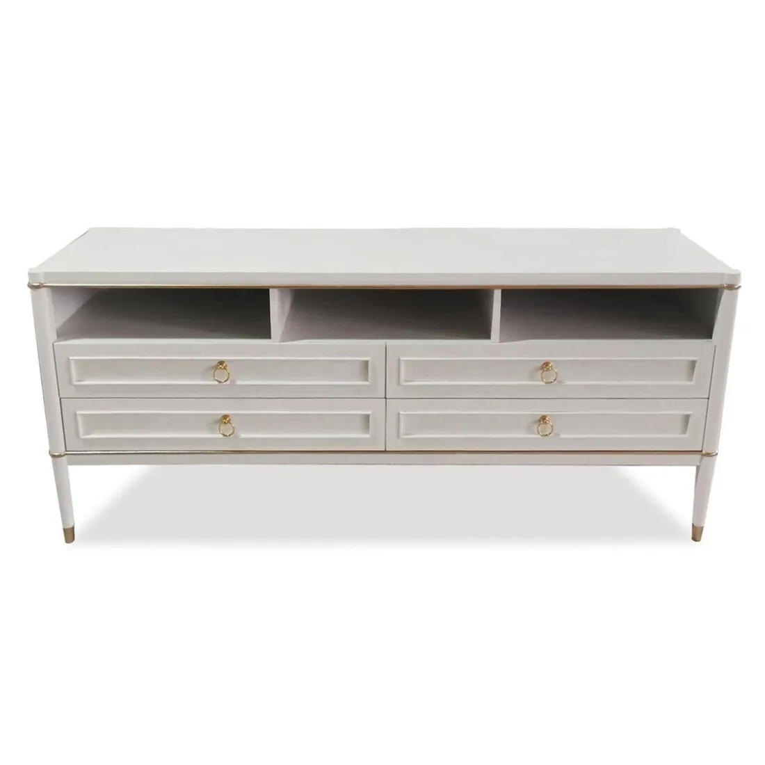 Meuble TV élégant 4 tiroirs Beige clair et Or