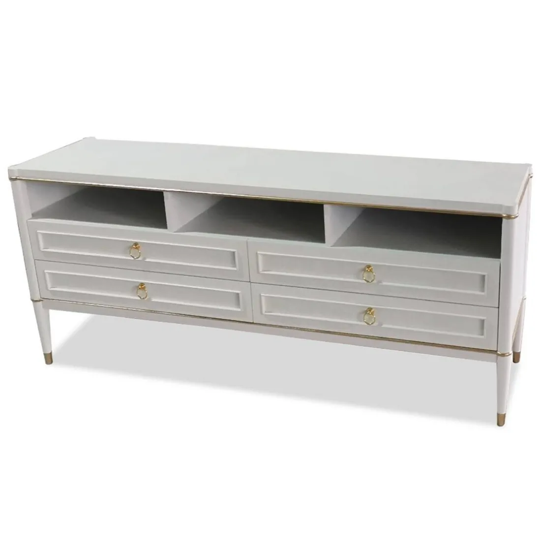 Meuble TV élégant 4 tiroirs Beige clair et Or