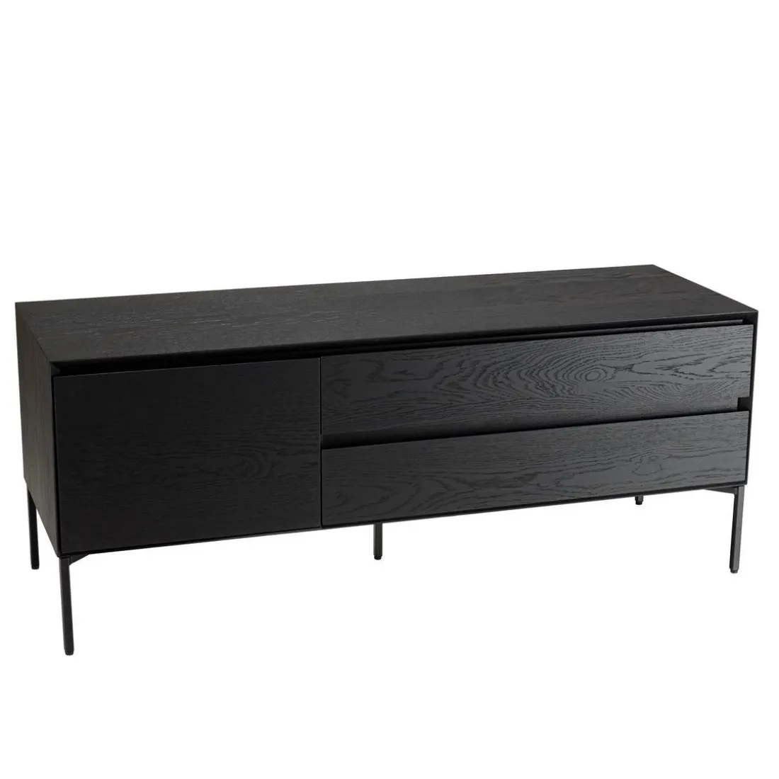 Meuble TV noir 1 porte 2 tiroirs pieds métal noir MAXENDRE