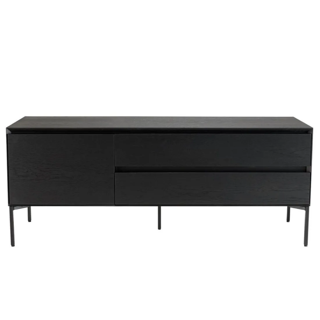Meuble TV noir 1 porte 2 tiroirs pieds métal noir MAXENDRE