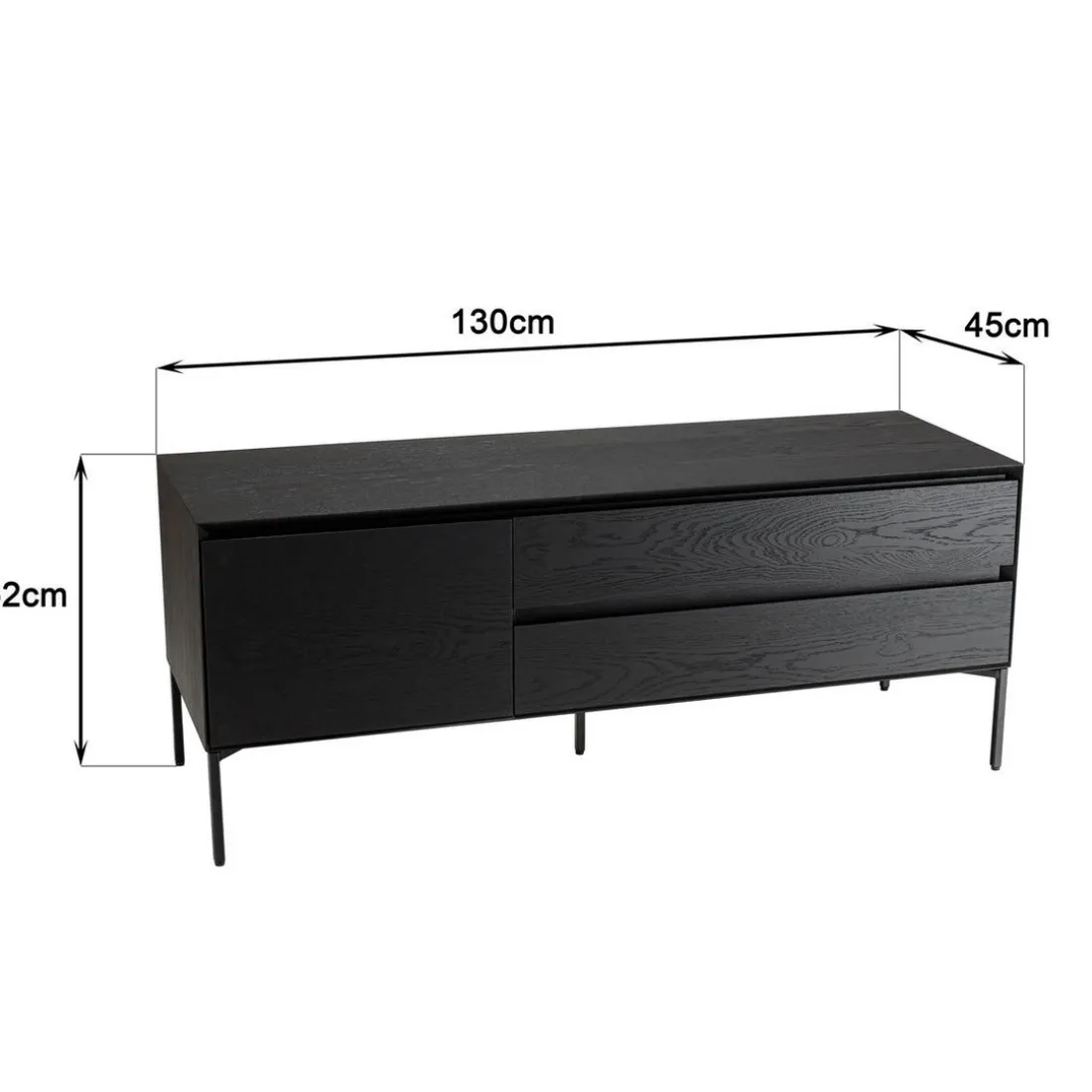Meuble TV noir 1 porte 2 tiroirs pieds métal noir MAXENDRE
