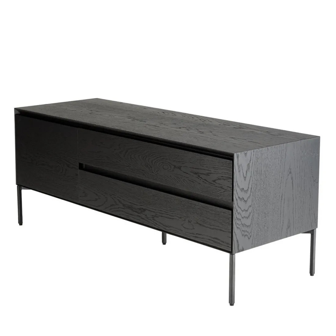 Meuble TV noir 1 porte 2 tiroirs pieds métal noir MAXENDRE